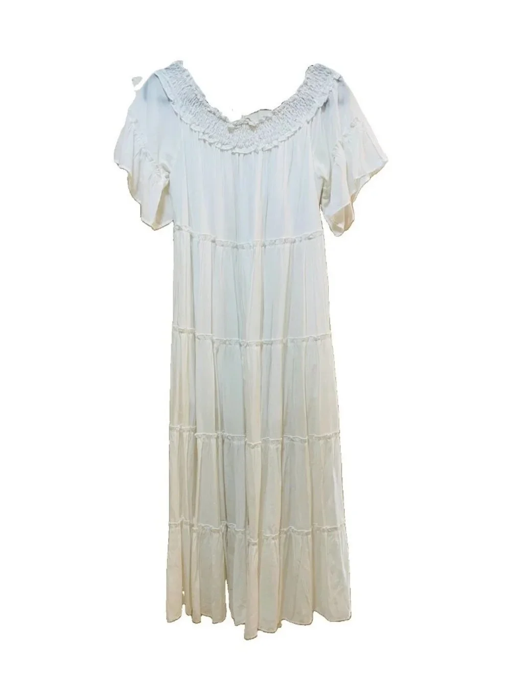 ENTRO White Tiered Off the Shoulder Midi Dress Sz L